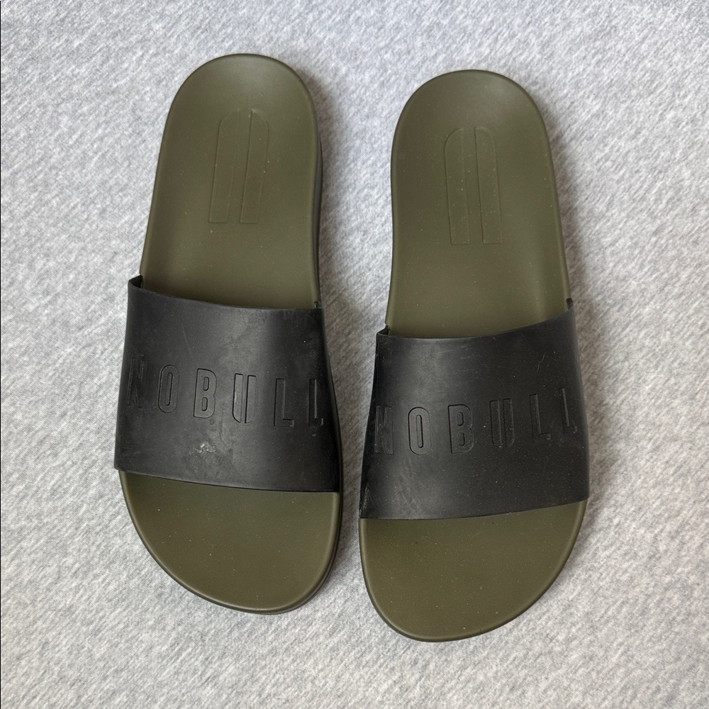 NOBULL Olive Green Footbed with Black Strap Slide Sandals men’s-12